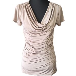 Serena Williams Signature Statement Shimmery Tan Drape Blouse Size S